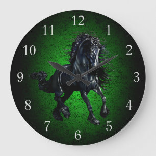 Friese Pferd/Schwarzer Hengst Schönheitsgranit Große Wanduhr