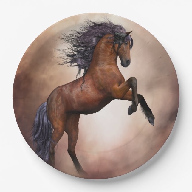 Friesenpferd mit scheußlichen Wolken Pappteller (Vorderseite)