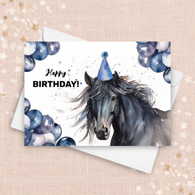 Friesian Black Horse Balloons Party Hat Birthday Karte (Von Creator hochgeladen)
