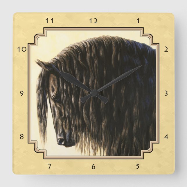 Friesian Draft Horellow Quadratische Wanduhr (Vorderseite)