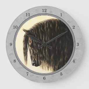 Friesian Draft Horse Silver Gray Große Wanduhr
