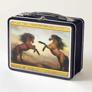 Friesian Draft Horses in the rocky mountain tal Metall Lunch Box