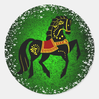 Friesian Folk Black Hallion/beauty, snow, green Runder Aufkleber
