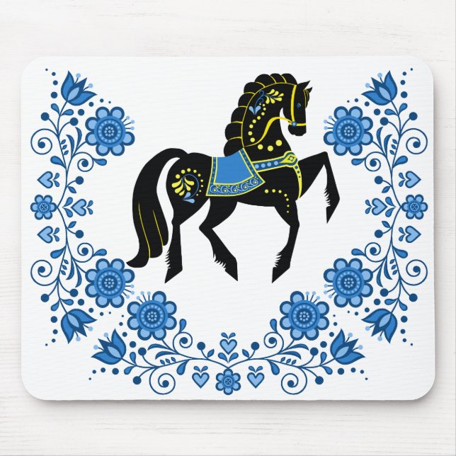 Friesian Folk Pferd blue/gold/schwarz Hengst Mousepad (Vorne)