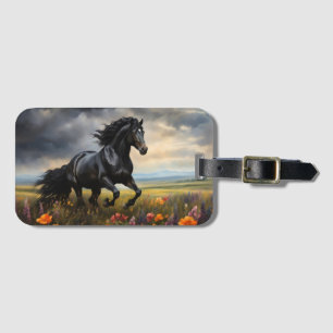 Friesian Horse Galloping Wildblumen Gepäckanhänger