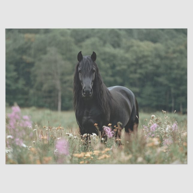 Friesian Horse in a Wildblume Field Decoupage Seidenpapier (Vorderseite)