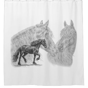 Friesian Horse Montage Waves Duschvorhang