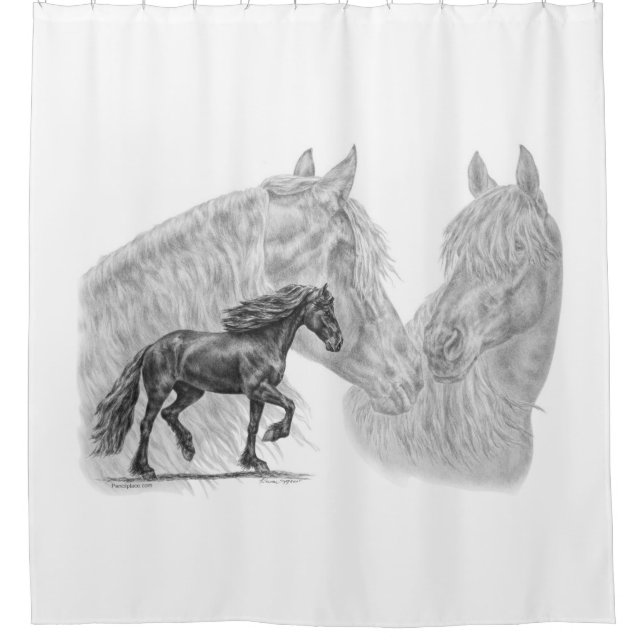 Friesian Horse Montage Waves Duschvorhang (Vorderseite)