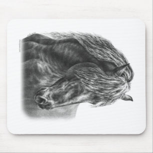 Friesian Horse Portrait Wavy Mane Mousepad