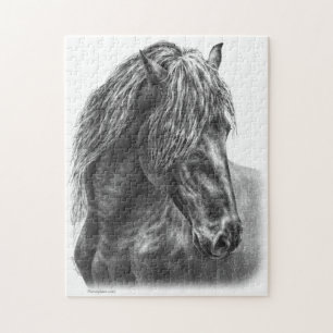 Friesian Horse Portrait Wavy Mane Puzzle