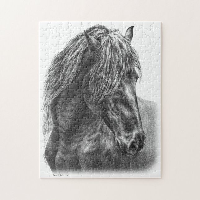 Friesian Horse Portrait Wavy Mane Puzzle (Vertikal)