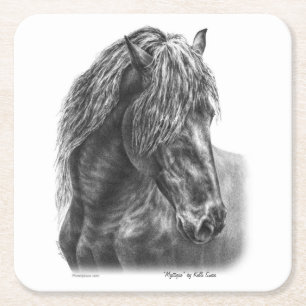 Friesian Horse Portrait Wavy Mane Rechteckiger Pappuntersetzer