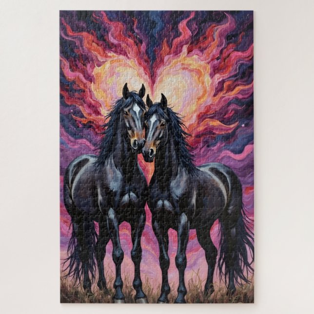 Friesian Horses Dramatic Silhouette of Love Puzzle (Vertikal)