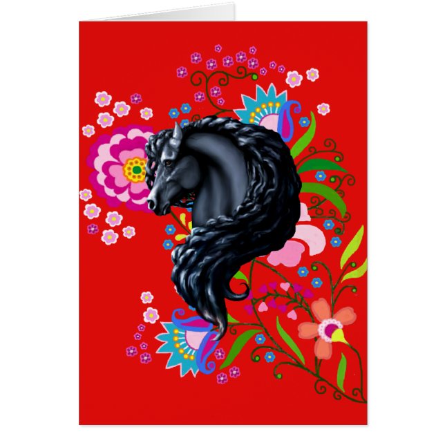 Friesische Völker, Pferd, schwarzer Stallion (Vorne)