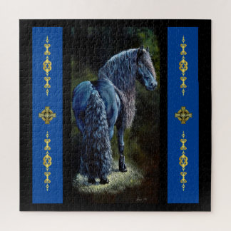 Friesischer Hengst im Rampenlicht, Gemälde Puzzle