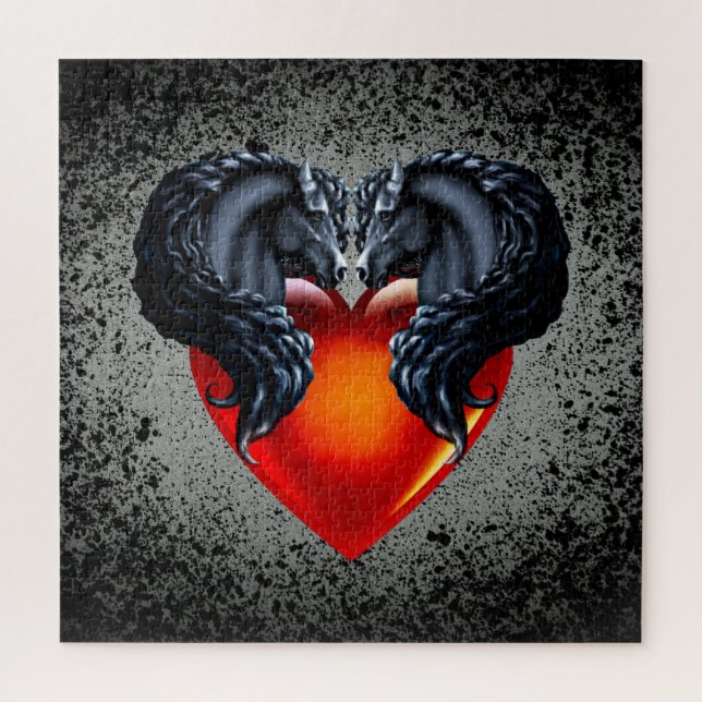 Friesischer Pferd/Schwarzer Frisischer Hengst/Herz Puzzle (Vertikal)