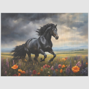 Friesisches Pferd Galoppiert Wildblumen Decoupage Seidenpapier
