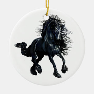 Friesisches Pferd, schwarze Stallionsschönheit Keramik Ornament