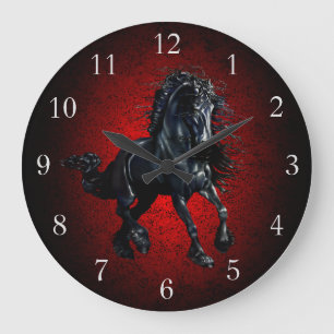 Friesisches Pferd, schwarzer Hengst Schönheitssalo Große Wanduhr