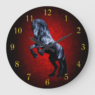 Friesisches Pferd, schwarzer Hengst Schönheitssalo Große Wanduhr