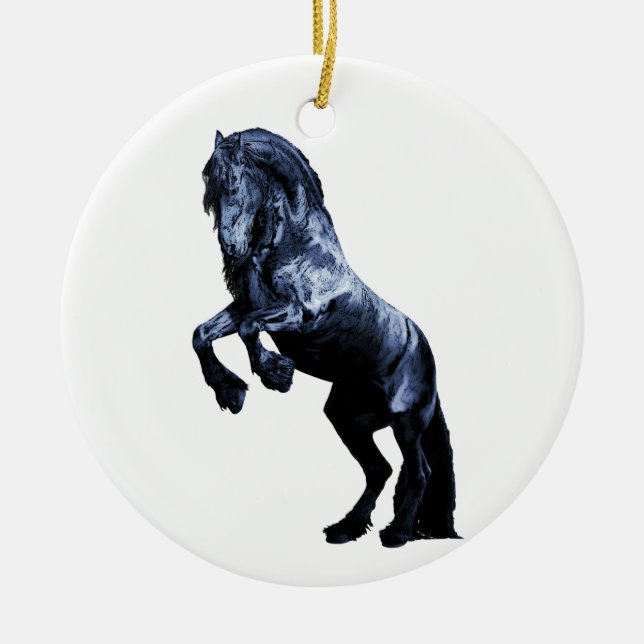 Friesisches Pferd, schwarzer Schönheit Stallion, Keramik Ornament (Vorne)