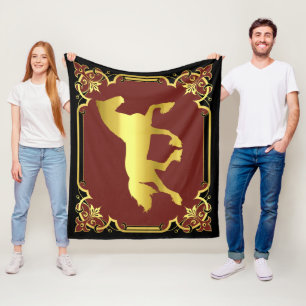 Friesisches Pferd, Silhouette/Gold/Schwarz/Rot Fleecedecke
