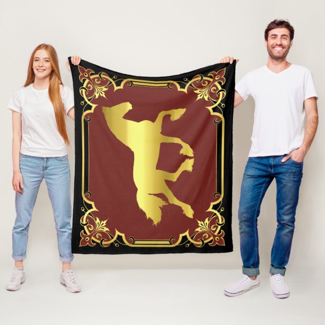 Friesisches Pferd, Silhouette/Gold/Schwarz/Rot Fleecedecke (Beispiel)