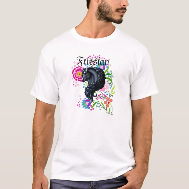 Friesisches Pferd, Stallion, VolksBlumen T-Shirt (Vorderseite)