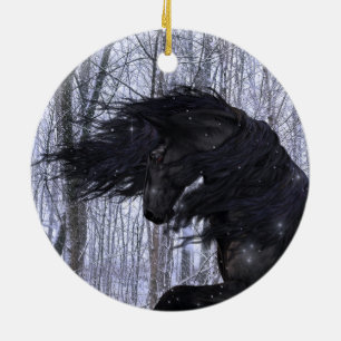 Friesisches Winter-Wunderland-Pferd-Ornament Keramik Ornament