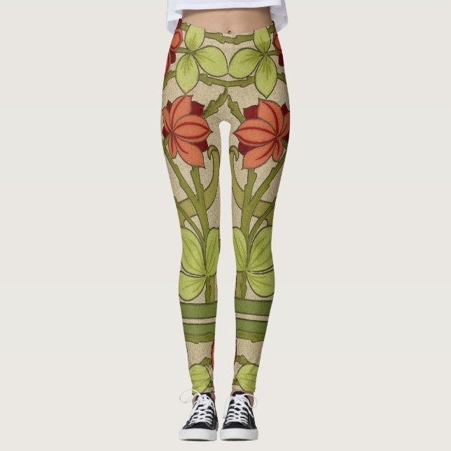 Frieze Border Art Nouveau Floral Leggings (Vorderseite)