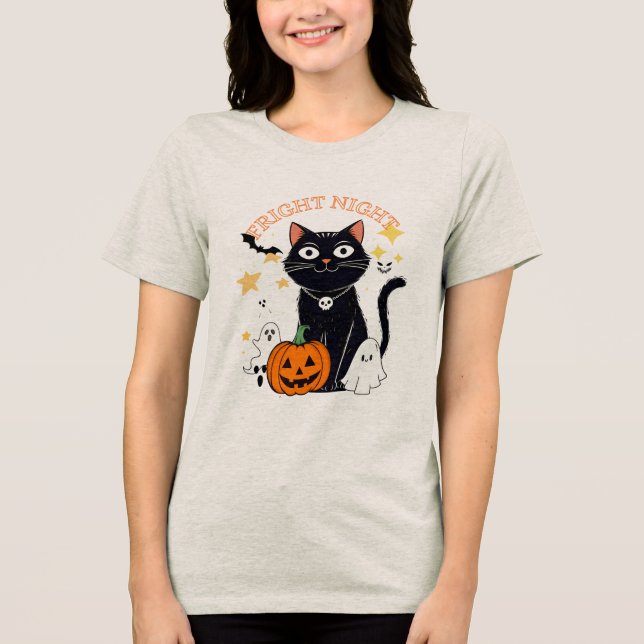Fright Night Halloween Cat Tri-Blend Shirt (Vorderseite)