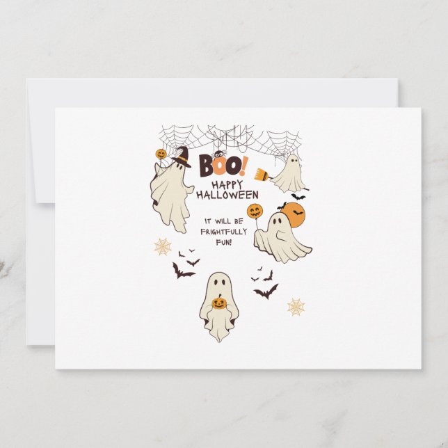 Frightfully Fun Ghosts – Cute Halloween Cartoon  Einladung (Vorderseite)