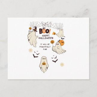 Frightfully Fun Ghosts – Cute Halloween Cartoon Einladungspostkarte