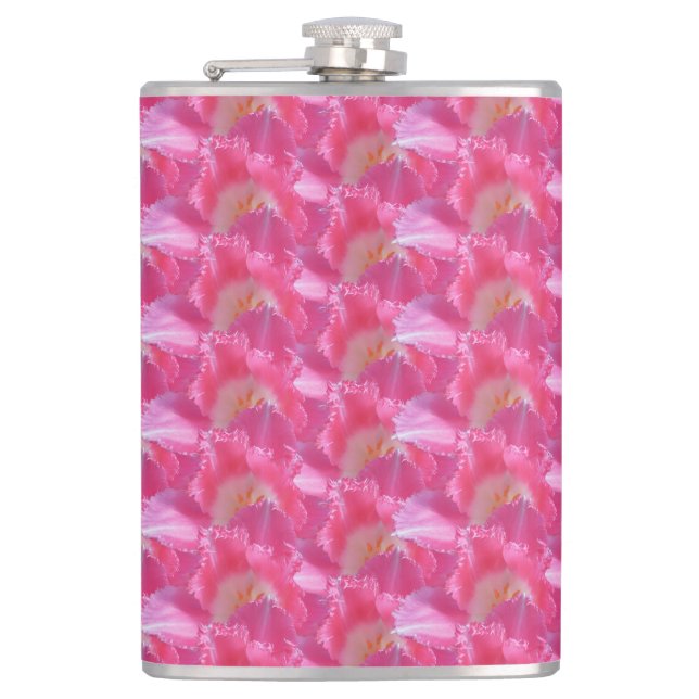 Frilles pink Tulips - Modernes Blumendesign Flachmann (Vorderseite)