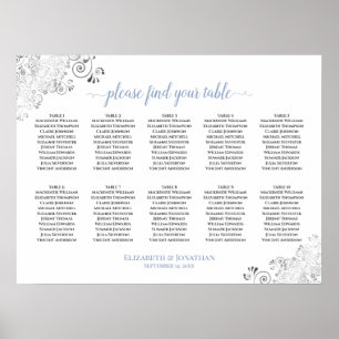 Frilly 10 Table Wedding Seating Chart White & Blue Poster