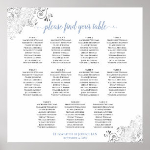 Frilly 11 Table Dusty Blue auf White Seating Chart Poster
