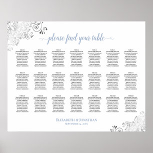 Frilly 21 Table Wedding Seating Chart White & Blue Poster