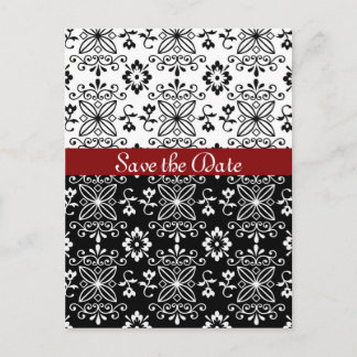 Frilly Black, White and Red Save the Date Postcard Ankündigungspostkarte