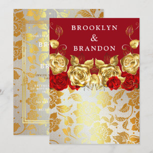 Frilly Gold Burgundy Maroon Einfaches Hochzeitspaz Einladung