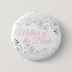 Frilly Pink & Gray Mutter der Braut Hochzeit Button