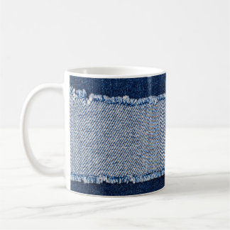 Fringed denim blauen Jeans Rahmen. Kaffeetasse