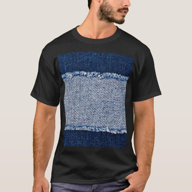 Fringed denim blauen Jeans Rahmen. T-Shirt (Vorderseite)