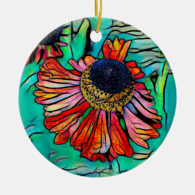 Fringy Helenium mit festem Glass-Look Keramik Ornament (Vorne)