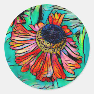 Fringy Helenium mit festem Glass-Look Runder Aufkleber