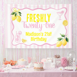 Frisch 21 Geburtstagsthema Zitrone Rosa Streifen Banner