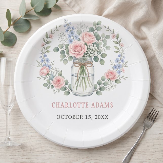 Frisch auf dem Markt Mason Jar Brautparty Pappteller (Fresh Off The Market Mason Jar Bridal Shower Paper Plates)