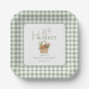 Frisch auf dem Markt Sage Gingham Brautparty Pappteller