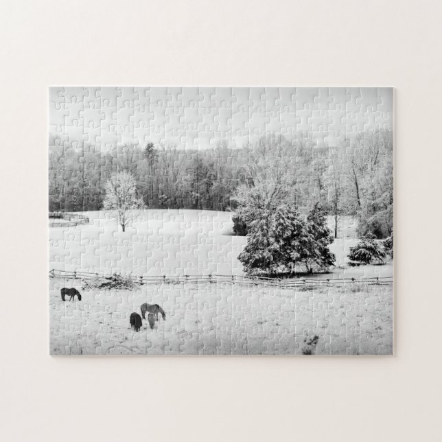 Frisch gefallener Schnee auf der Pferderasse - 11  Puzzle (Horizontal)