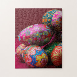 Frisch gefärbte Pysanky Ostereier mit Text-Wellnes Puzzle