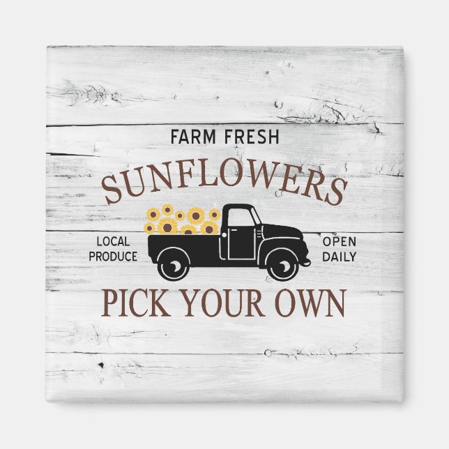 Frisch gepflückte Sonnenblumen Farm Truck Magnet (Vorne)